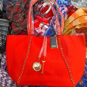 BADGLEY MISCHKA Vegan Leather Chain-Linked Tote w/ Tags (Red)